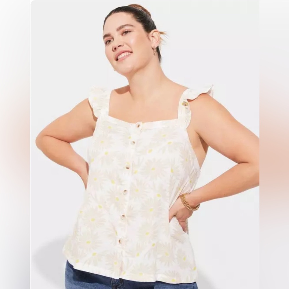 Torrid Double Gauze Ruffle Button Front Tank Top‎ size 2